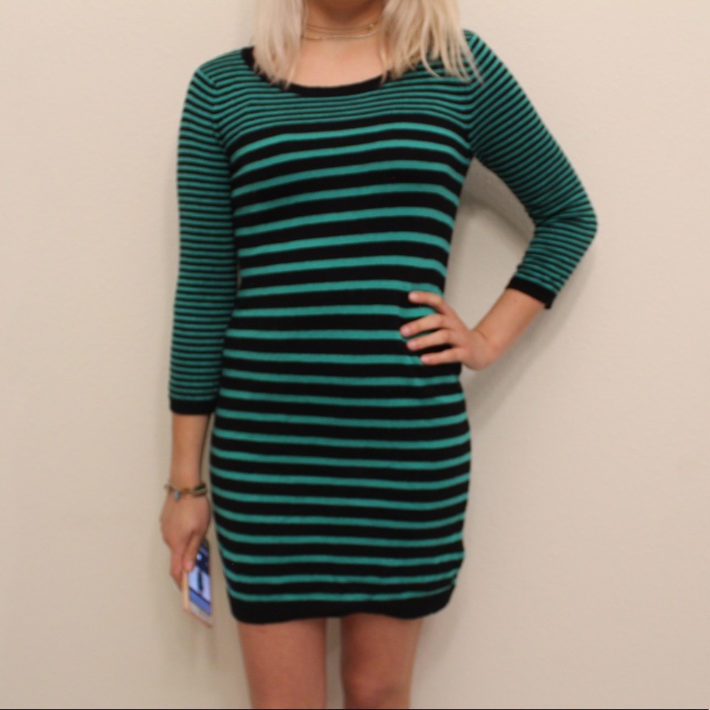 3/4 Sleeve Striped Sweater Dress